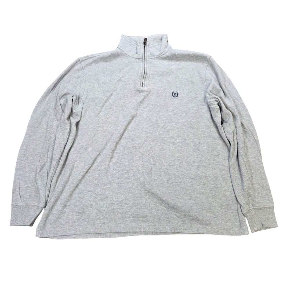 Chaps Quarter Zip Pullover Ribbed Sweater Men's XL Heather Gray 100% Cotton Logo